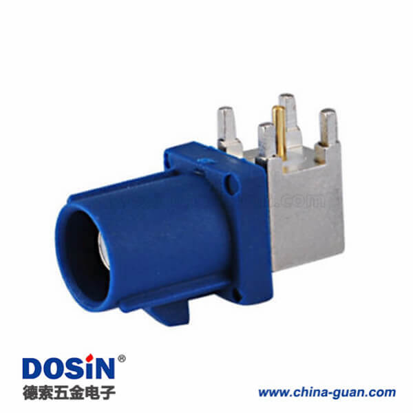 Fakra SMB连接器C型公头蓝色弯式PCB插孔安装 Fakra SMB连接器C型公头蓝色弯式PCB插孔安装