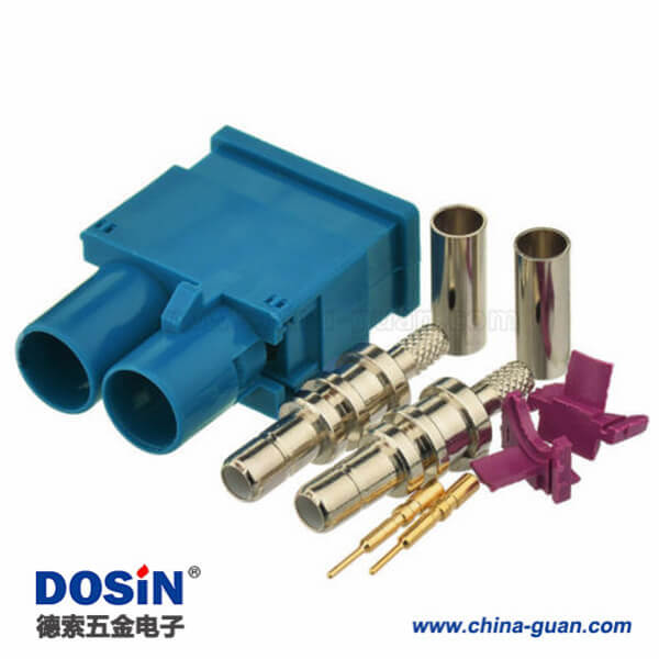 Fakra同轴连接器Z型双头公头水蓝色焊接汽车天线接线RG316 RG174连接器