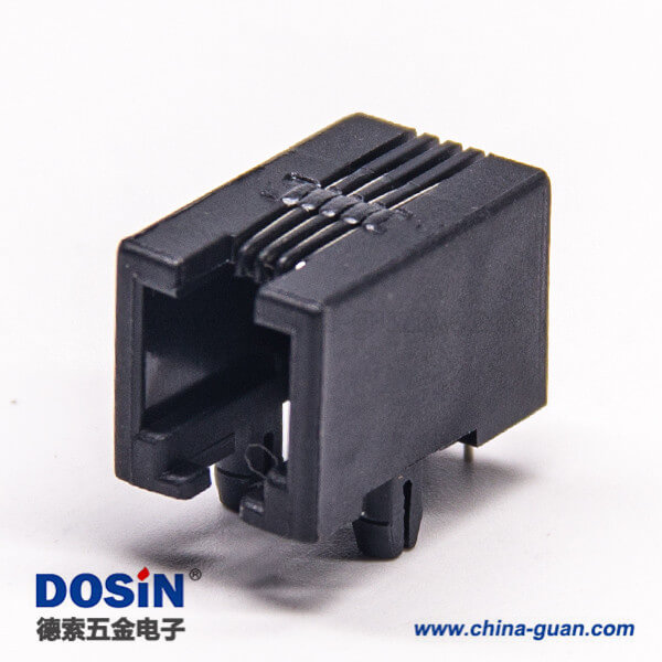 rj9插座非屏蔽式黑色塑胶外壳穿孔接PCB板 rj9插座非屏蔽式黑色塑胶外壳穿孔接PCB板