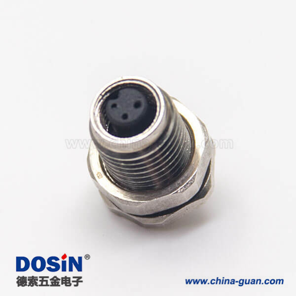 圆形防水m5连接器3pin母头插座防水焊线式前锁板面板安装
