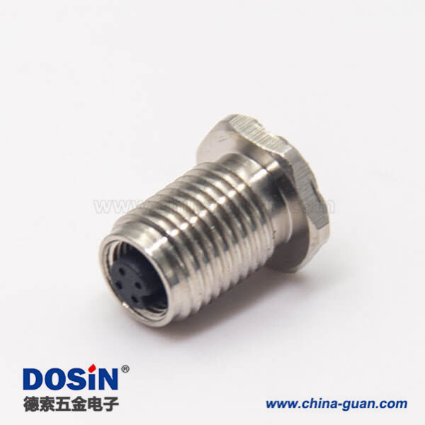 M5防水接头航空插座母头直式防水带螺纹后锁板连接器