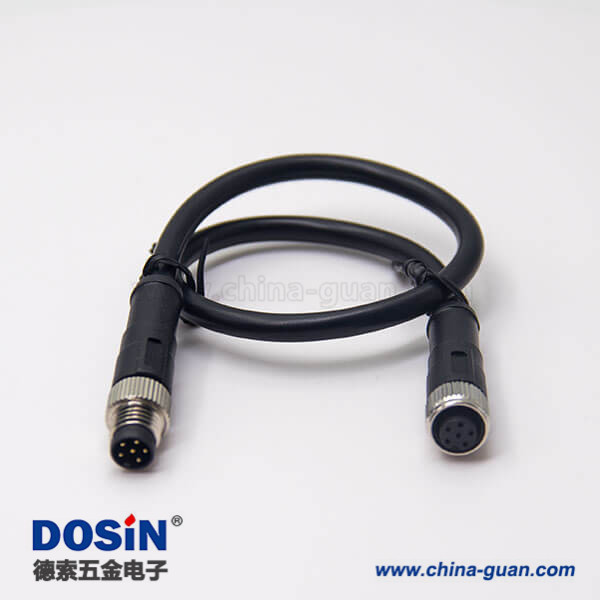 m8 6芯注塑线直式A型公对母焊线工业防水连接器