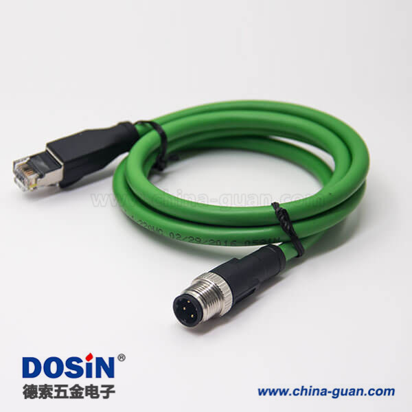 M12接头d型接头4芯公头转RJ45水晶插头连线3米