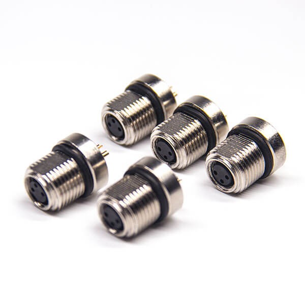 m8 3芯直式母头防水板端插座前锁板焊线