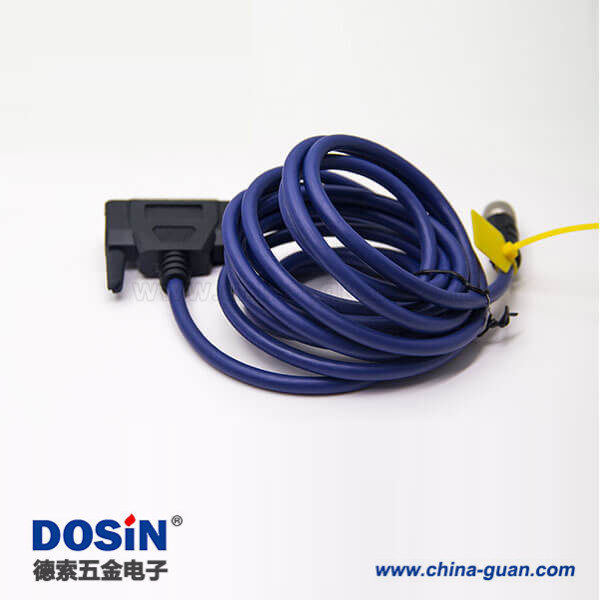 m12电缆插头直式母头A型转D-Sub公头25pin两边带螺丝线长1米