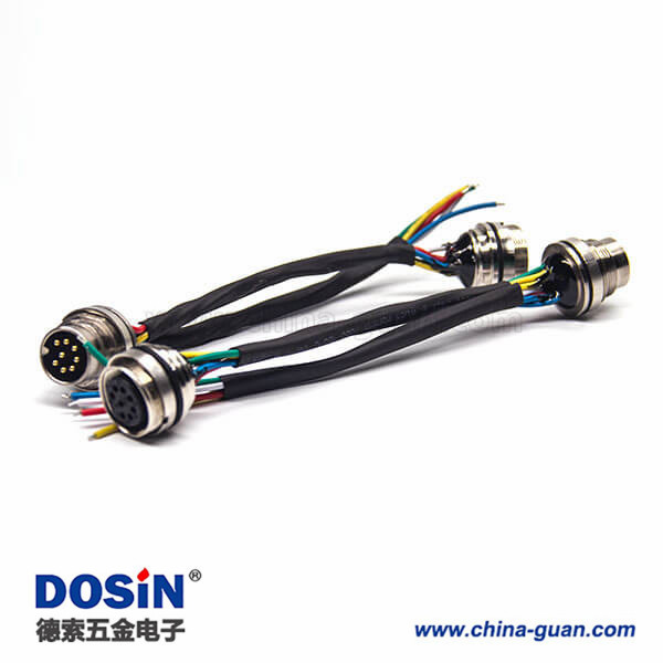 工业电缆防水接头M16直式8芯A型连接器前锁板安装线长0.3M