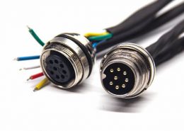 工业电缆防水接头M16直式8芯A型连接器前锁板安装线长0.3M