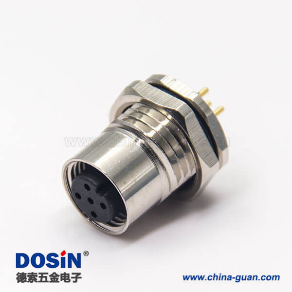 m12连接器pcb直式母头航空防水插座5芯前锁板 m12连接器pcb直式母头航空防水插座5芯前锁板
