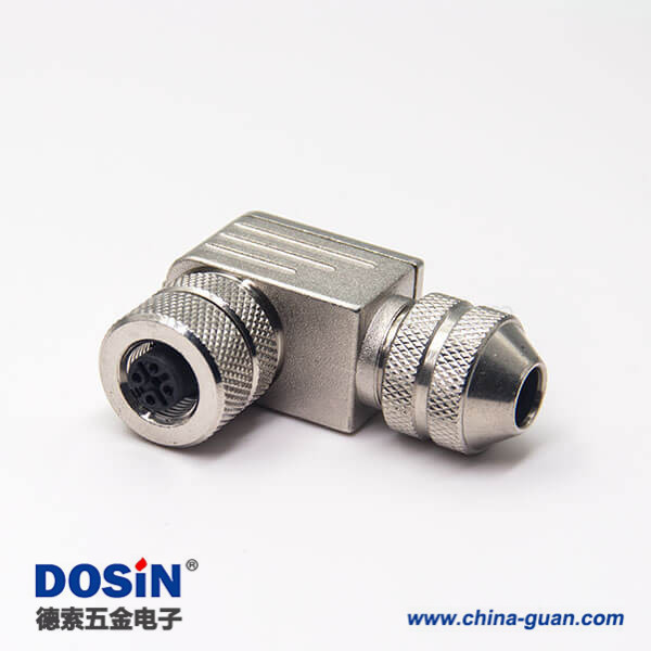 航空弯插头m12全金属接线5芯母头带屏蔽组装式 航空弯插头m12全金属接线5芯母头带屏蔽组装式