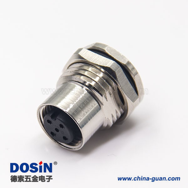 m12连接器5针板端直式防水插座母头穿墙焊线式 m12连接器5针板端直式防水插座母头穿墙焊线式