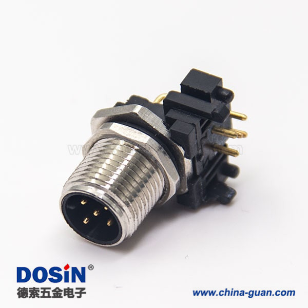以太网连接m12公头插座5针弯脚插板穿墙防水传感器