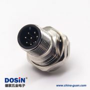m12连接器系列8pin公头直式板端插座前锁板螺纹防水PCB板安装 m12连接器系列8pin公头直式板端插座前锁板螺纹防水PCB板安装