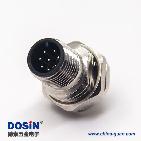 m12连接器系列8pin公头直式板端插座前锁板螺纹防水PCB板安装 m12连接器系列8pin公头直式板端插座前锁板螺纹防水PCB板安装