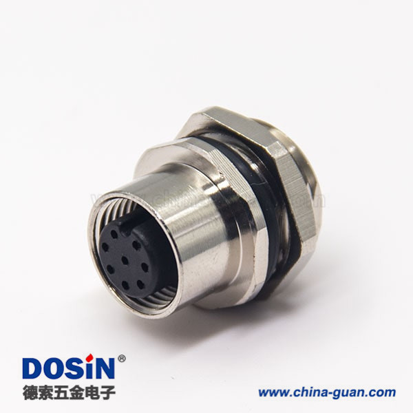 m12防水插座直式母头航空连接器接线防水后锁板面板安装 m12防水插座直式母头航空连接器接线防水后锁板面板安装