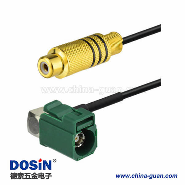 汽车天线线束Fakra E型母头转RCA母头弯式视频连接器接线1米