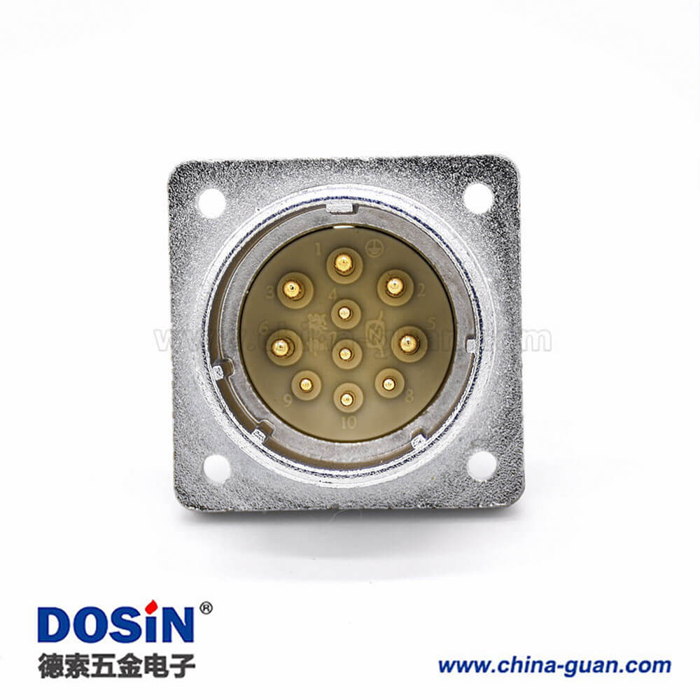 插座公头P32 10芯直式方型法兰连接器 插座公头P32 10芯直式方型法兰连接器