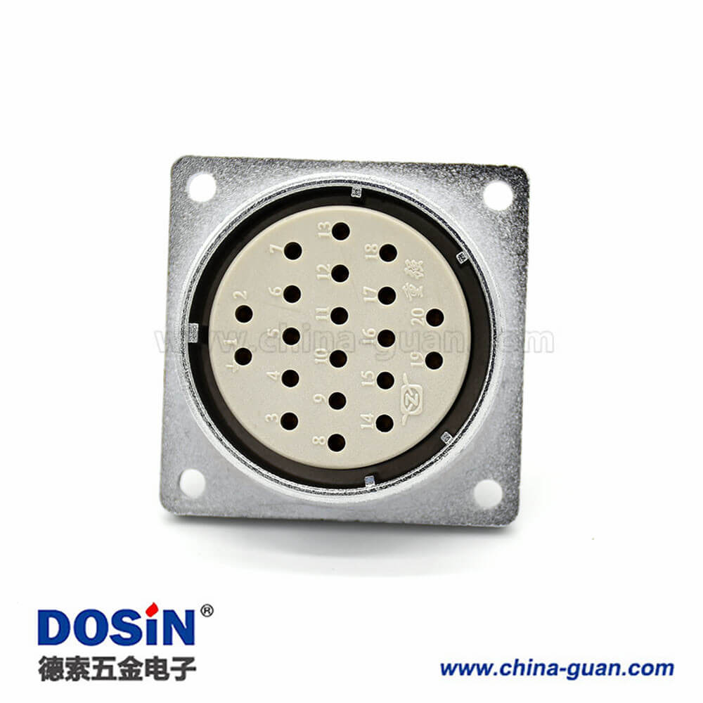 矩形20芯插座P40 20芯母头直式四孔法兰连接器 矩形20芯插座P40 20芯母头直式四孔法兰连接器