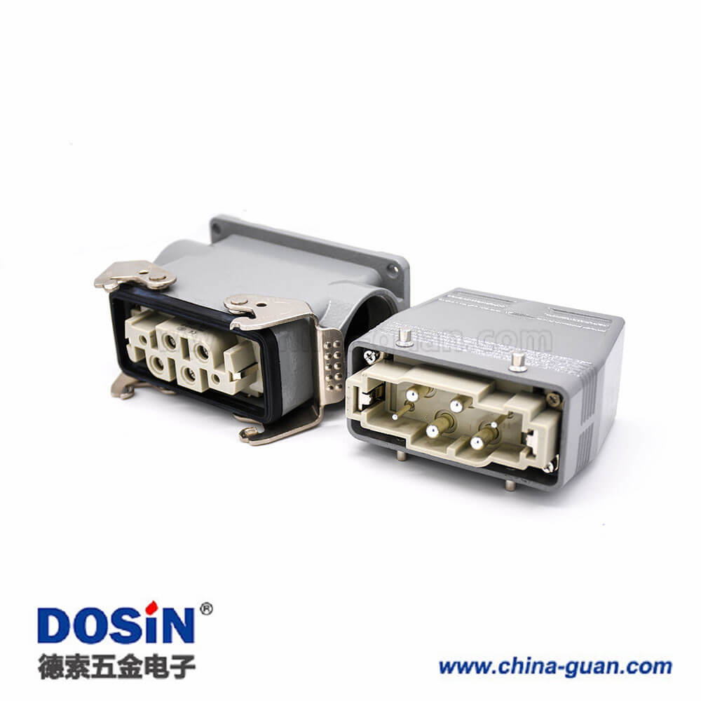 6针重载连接器H16B加高型表面安装高结构斜出口公母对镀银M40螺钉 6针重载连接器H16B加高型表面安装高结构斜出口公母对镀银M40螺钉