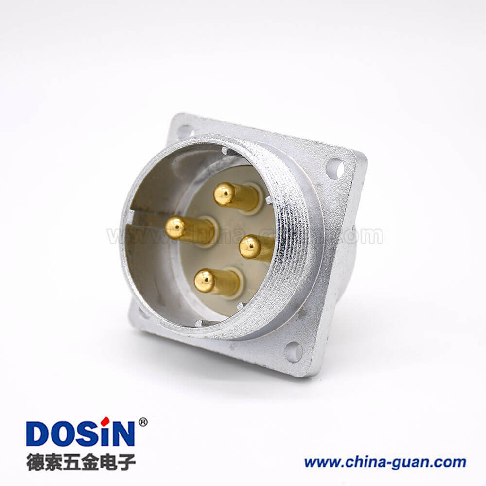 4芯插座P48公头直式四孔法兰连接器 4芯插座P48公头直式四孔法兰连接器