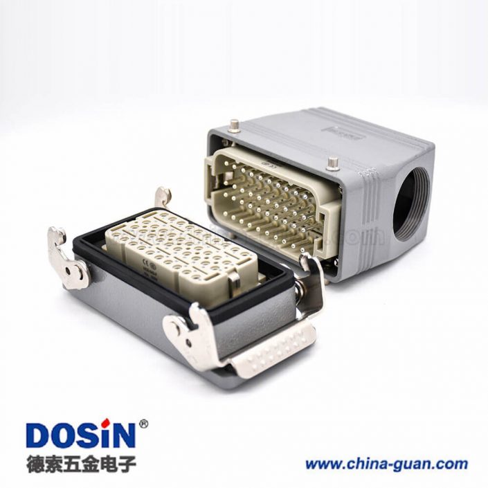 重载连接器M40铁扣公母对接40芯高结构斜出口开孔安装H16T外壳 重载连接器M40铁扣公母对接40芯高结构斜出口开孔安装H16T外壳