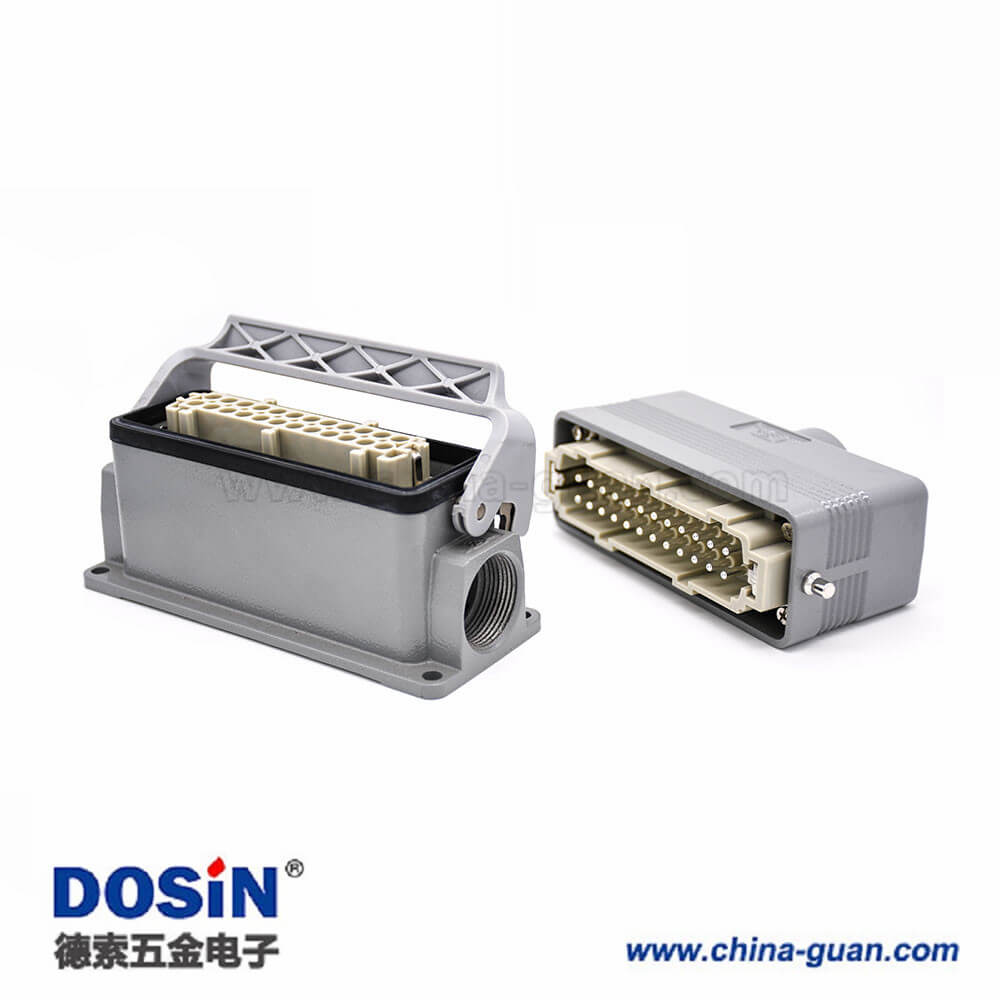 矩形连接器24芯塑料铁扣公母对接H24B外壳表面安装顶出口PG21重载连接器 矩形连接器24芯塑料铁扣公母对接H24B外壳表面安装顶出口PG21重载连接器