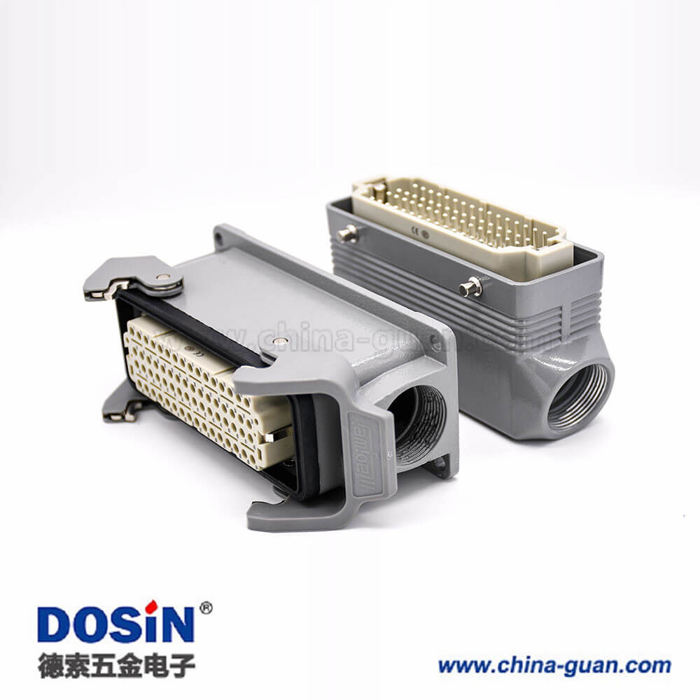 矩形防水连接器重载64芯H24B外壳公母对接PG21表面安装斜出口塑料铁扣