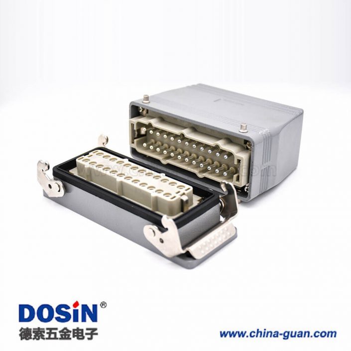 24芯重载连接器高结构斜出口开孔安装公母对接H24T外壳M40铁扣 24芯重载连接器高结构斜出口开孔安装公母对接H24T外壳M40铁扣