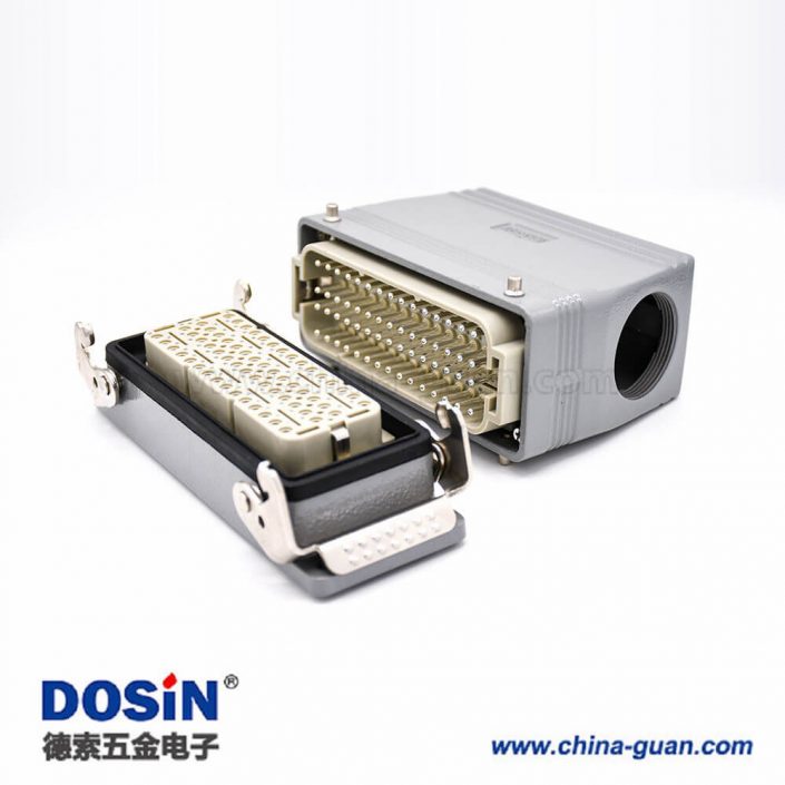 重载防水连接器60芯高结构斜出口开孔安装公母对接铁扣H24T外壳M40 重载防水连接器60芯高结构斜出口开孔安装公母对接铁扣H24T外壳M40