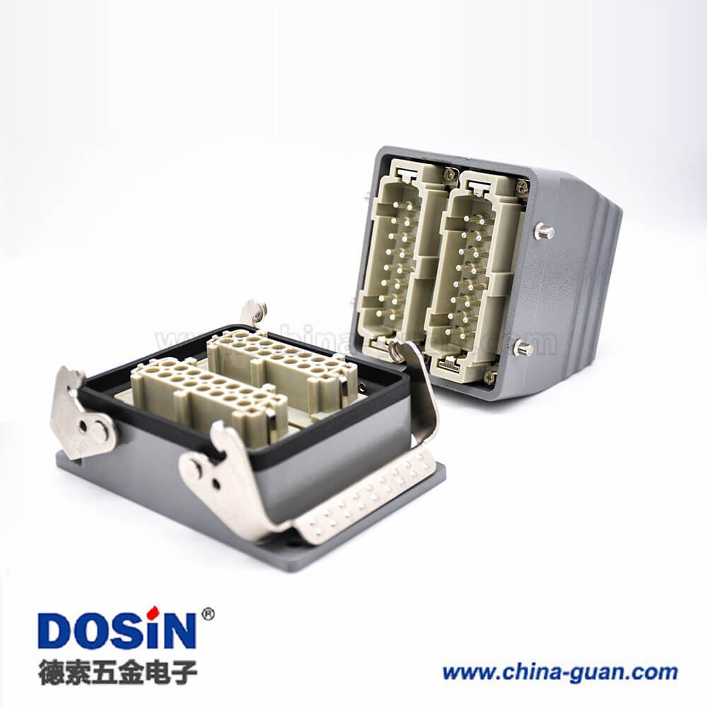 重载工业连接器公母对接32芯铁扣斜出口开孔安装H32B外壳PG29