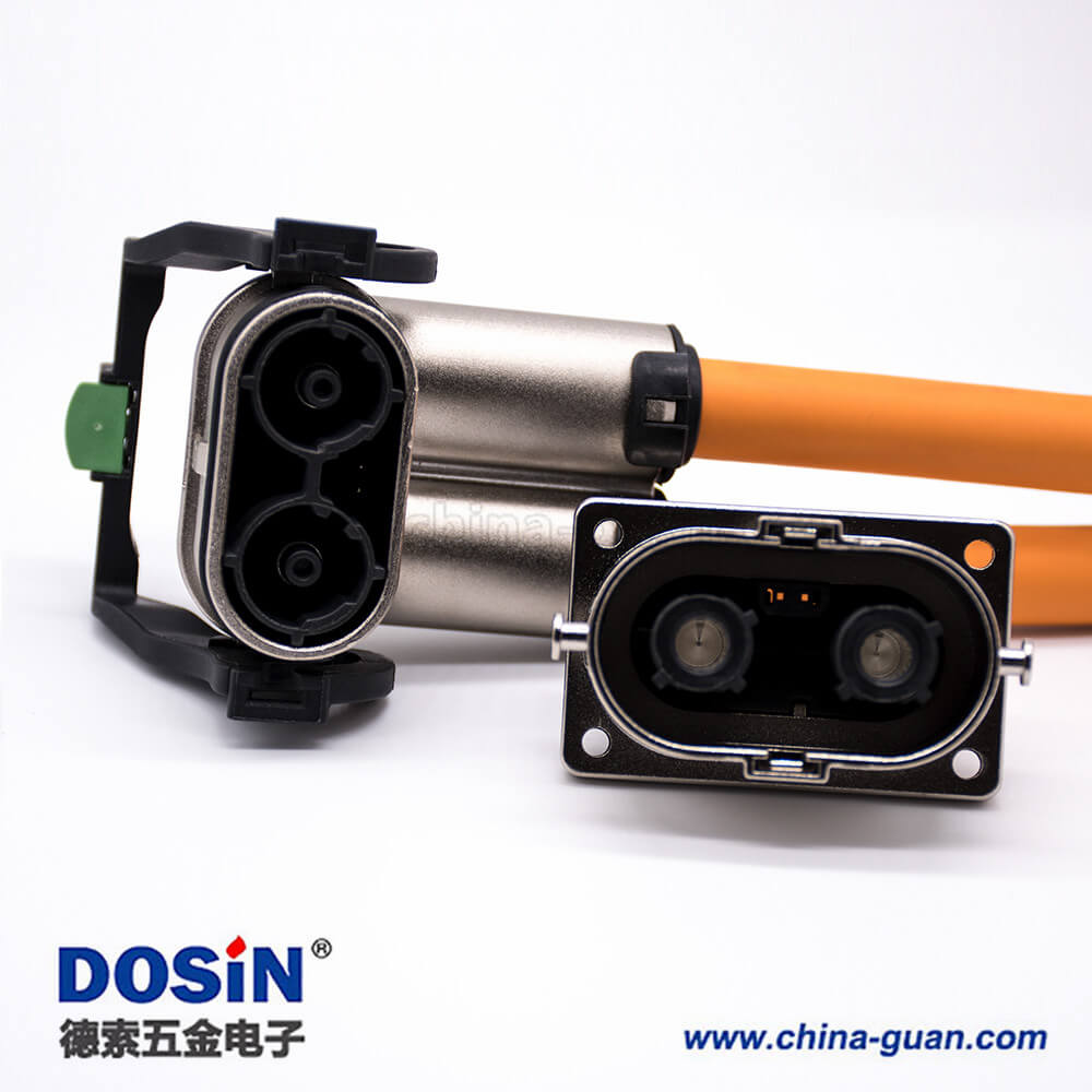 高压互锁插头125A弯式2芯金属外壳接线15CM连接线 高压互锁插头125A弯式2芯金属外壳接线15CM连接线