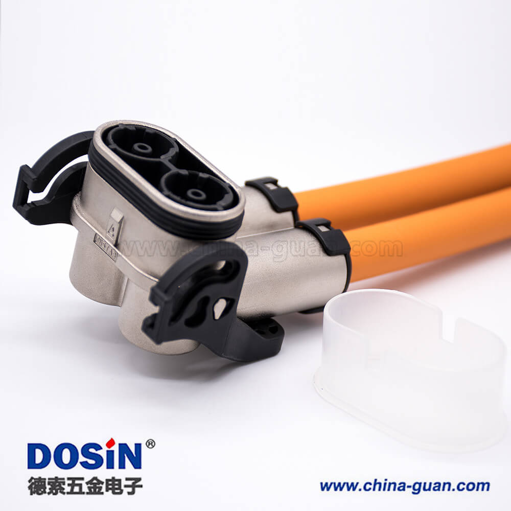 高压互锁插头125A弯式2芯金属外壳接线15CM连接线