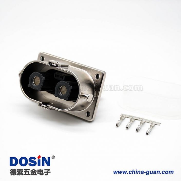 高压互锁连接器2芯直式插座面板安装4孔法兰125A金属外壳 高压互锁连接器2芯直式插座面板安装4孔法兰125A金属外壳