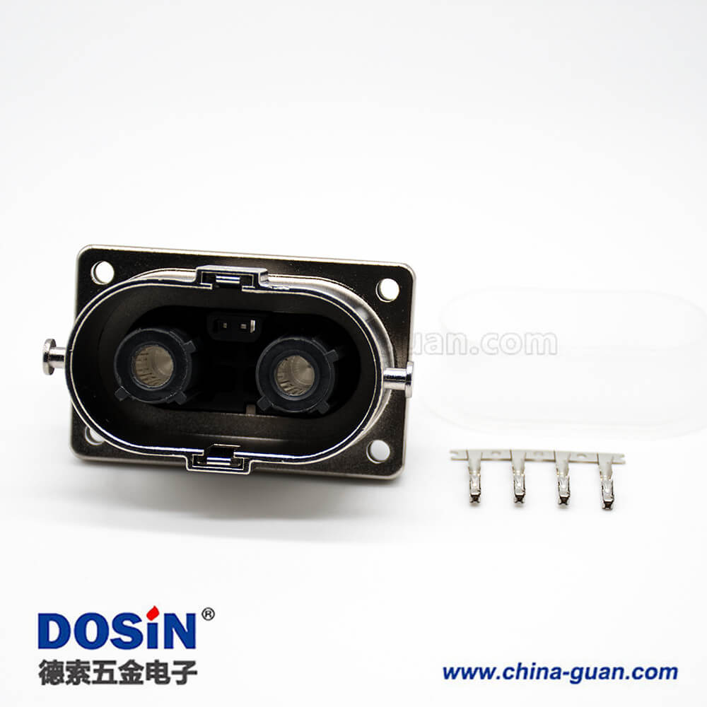 高压互锁连接器2芯直式插座面板安装4孔法兰125A金属外壳