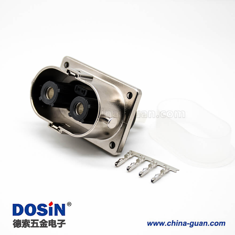 高压互锁连接器2芯直式插座面板安装4孔法兰125A金属外壳