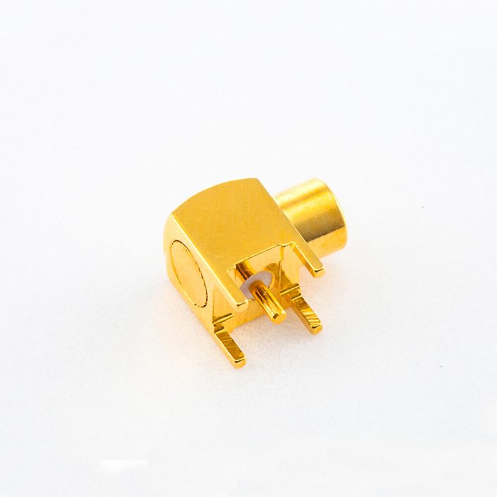 14(9) 插板接头MCX焊接母头弯式焊接,插孔铜镀金50Ω