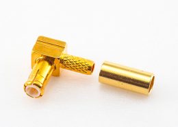 MCX射频连接器压接式接头公头弯式铜镀金50Ω