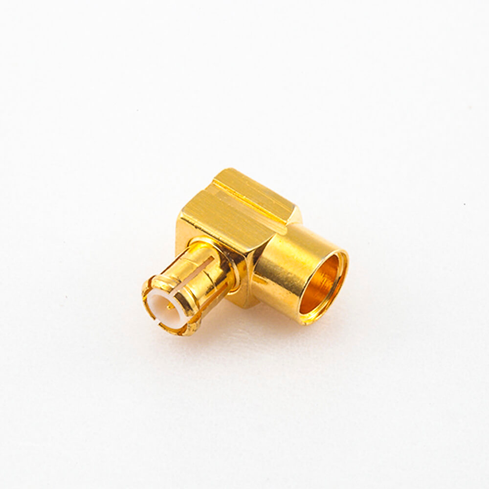 34(8) MCX射频同轴连接器压接式接头公头弯式铜镀金50Ω