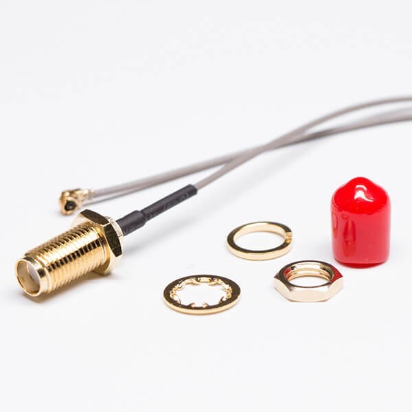 IPX转SMA线材RF1.13灰色同轴线焊SMA母头11牙(前锁穿墙防尘)