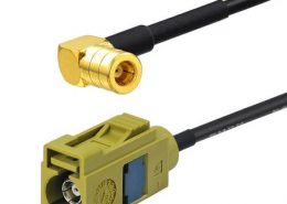 Fakra汽车连接器厂家直销K型法卡母头转SMB弯母头接RG174线15CM