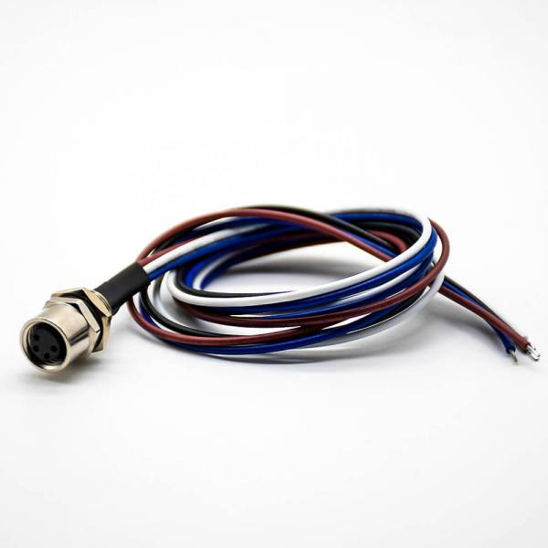 M8焊线连接器母头直式4芯后锁板防水板端插座带线0.2米