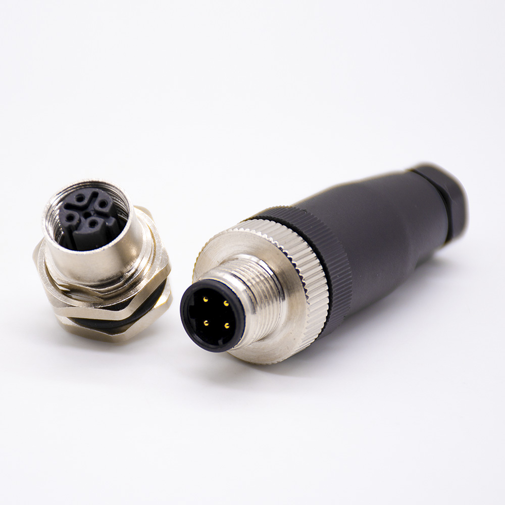 m12连接器5芯母头直式前锁板焊线d编码