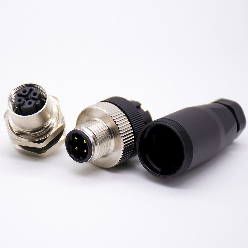 m12连接器5芯母头直式前锁板焊线d编码