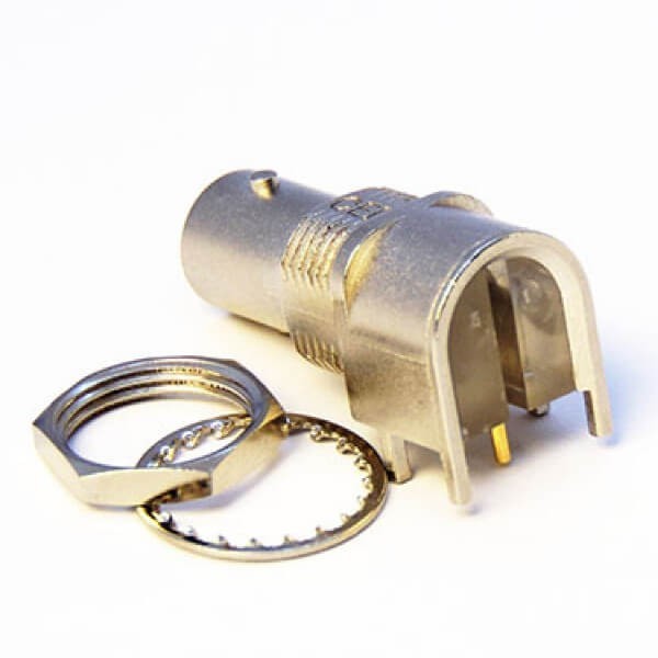 EB-001-0213 BNC座子PCB母头弯式连接器前锁穿墙插板3.3mm镀镍