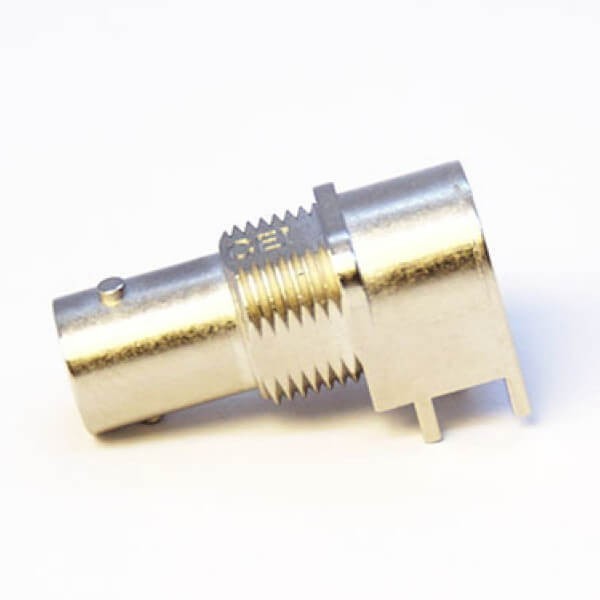 EB-001-0214 75欧BNC母头连接器弯式前锁穿墙镀镍插孔接PCB板