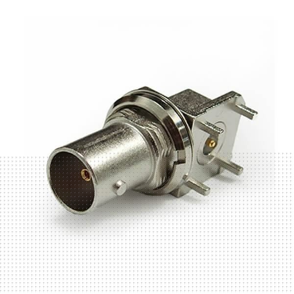 EB-001-0234 90度板端母头插板穿孔式接PBC板75欧姆镀镍BNC射频连接器