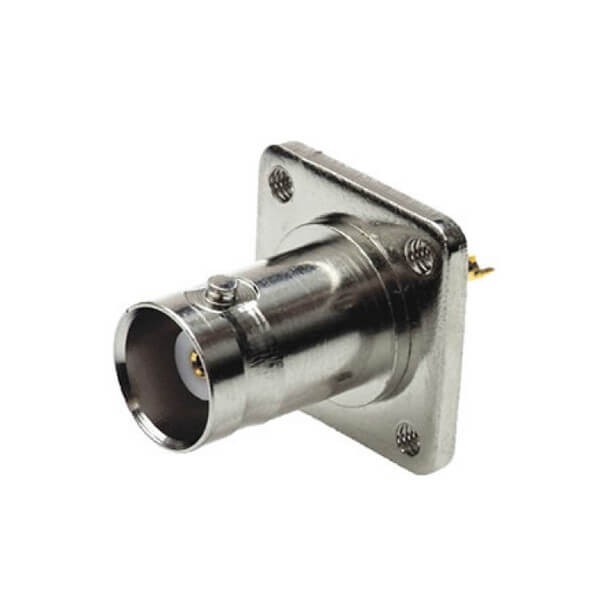 EB-001-0244 带法兰BNC连接器4孔母头前锁穿墙直式焊接式接线射频同轴连接器
