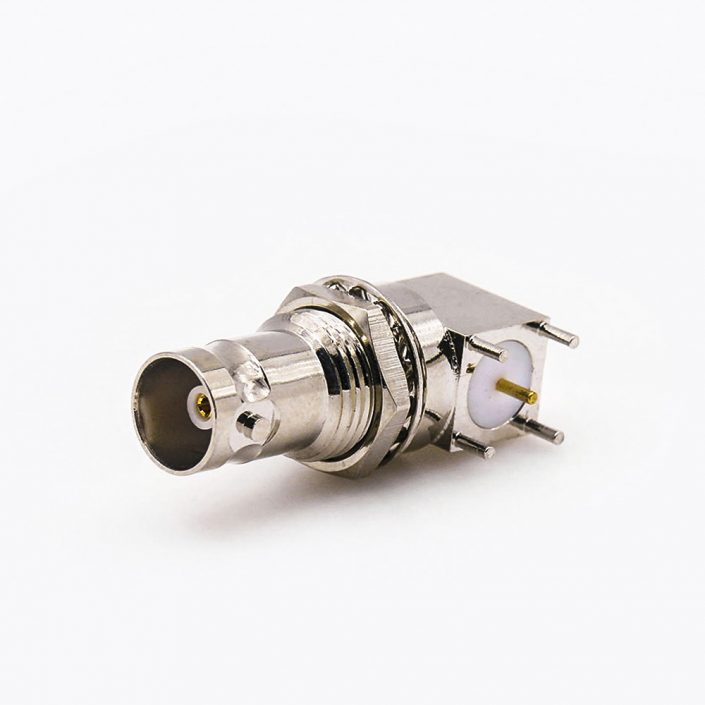 EB-001-0313 弯式BNC连接器75Ω母头PCB安装插孔前锁穿墙