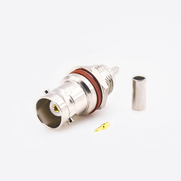 EB-001-0322 RG174BNC防水连接器RG174/RG316母头直式面板安装后锁穿墙压接