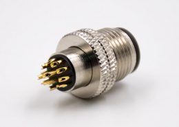 传感器公头M12注塑成型式接头A扣12芯直式防水带屏蔽连接器