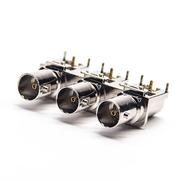 三轴Bnc连接器母头弯式插板接PCB板75欧姆镀镍